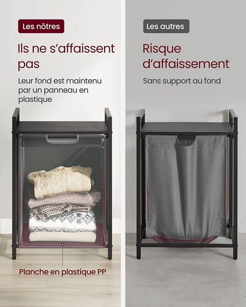 Cos de rufe, Vasagle, Negru-Gri, 50x33x76 cm