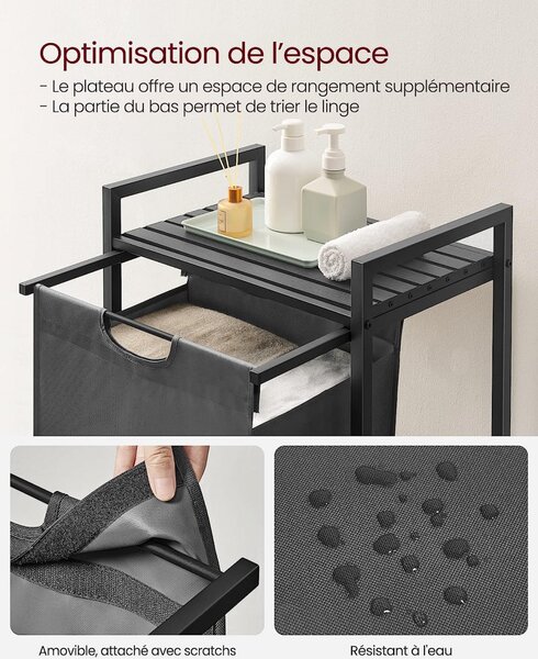 Cos de rufe, Vasagle, Negru-Gri, 50x33x76 cm