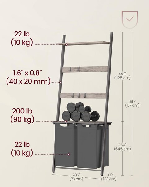 Cos de rufe, Vasagle, Negru, 73x33x175 cm