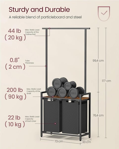Cos de rufe, Vasagle, Maro-Negru, 73x33x175 cm