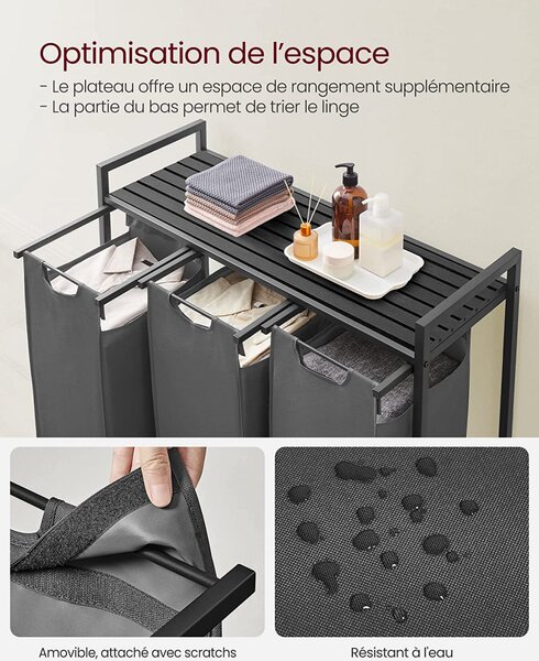 Cos de rufe, Vasagle, Negru-Gri, 92.5×33×72 cm