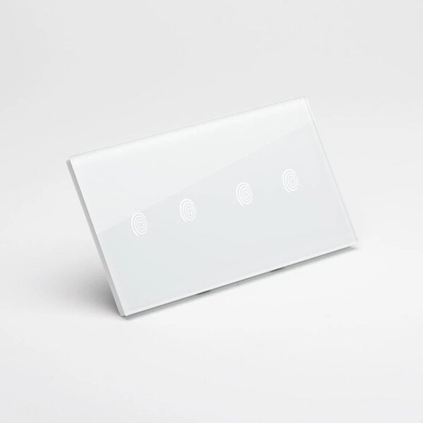 Panou dublu din sticlă securizată 4mm Pulsar Touch NS pentru 2 întrerupătoare 2T+2T, finisaj alb minimalist, control tactil pentru iluminat modern