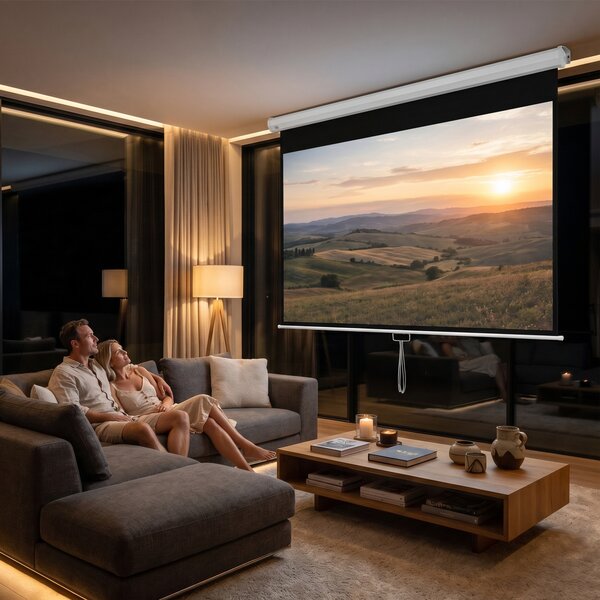HOMCOM Ecran Proiector 100", 16:9, Montaj Perete/Tavan, Material Mat Premium, Blocare Automată, 221x124 cm, Alb | Aosom Romania