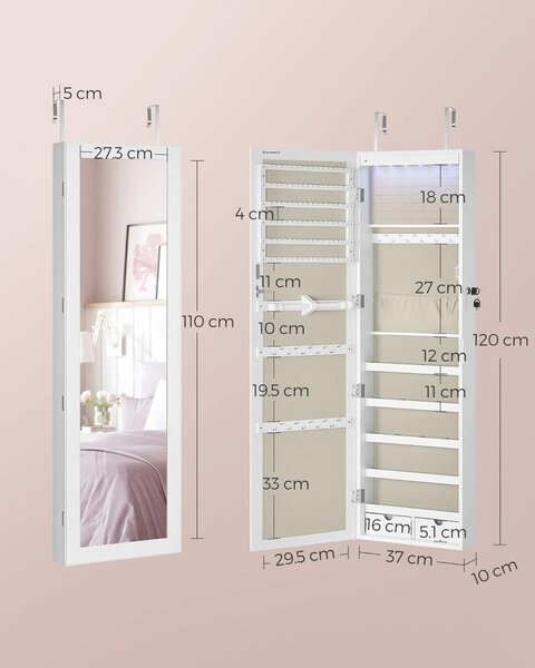 Dulap pentru bijuterii, Songmics, Natural-Bej, 120x10x36.7 cm