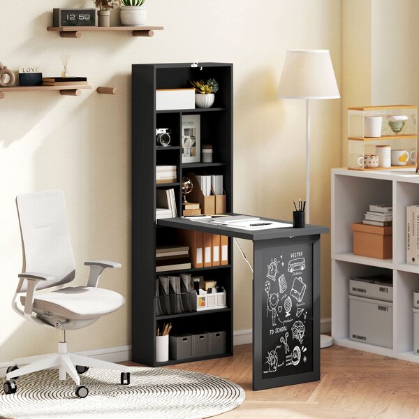HOMCOM Birou Modern Pliabil cu Bibliotecă și Tablă, din Lemn și Metal, 98x51x153 cm, Negru | Aosom Romania