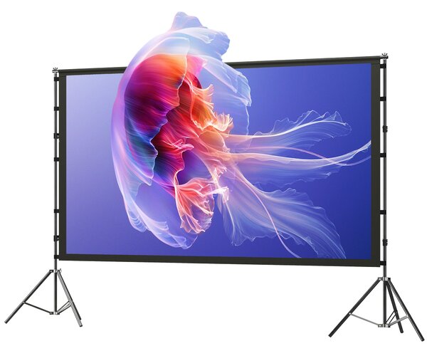 HOMCOM Ecran pentru Proiector de 100" 4K/8K HD, Format 16:9 cu 2 Trepiede Pliabile, Proiecție dublă, Unghi Larg de 160°, pentru Acasă, Cinema, Exterior, Alb | Aosom Romania