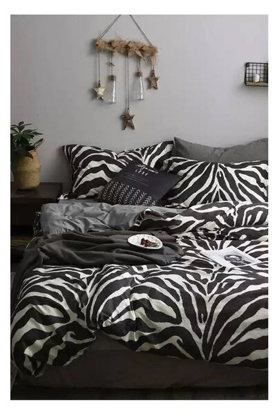 Lenjerie de pat din bumbac alb-negru pentru pat dublu-extins și cearceaf 200x220 cm - Mila Home