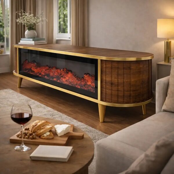 Comoda tv cu semineu Royal, cu led, 160 cm.nuc