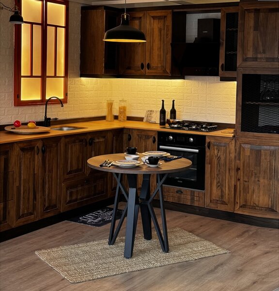 Masa de bucatarie rotunda nuc negru Ø90 cm