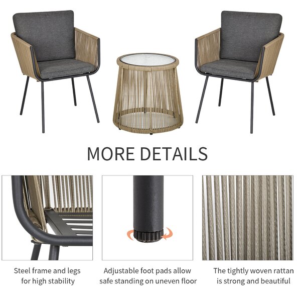 Outsunny Set Mobilier de Grădină cu 2 Șezlonguri Recliner pentru Exterior, cu Pernă Căptușită din PE, 196x65x22 cm, Gri | Aosom Romania