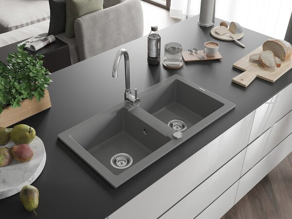 Mexen Mario - chiuveta granit 82.0x43.6cm, 2 camere, gri, 6504822000-71