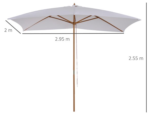 Outsunny Umbrelă de Grădină 2x3m Parasolar Impermeabil din Lemn Lacuit cu Copertină Detașabilă Alb | Aosom Romania