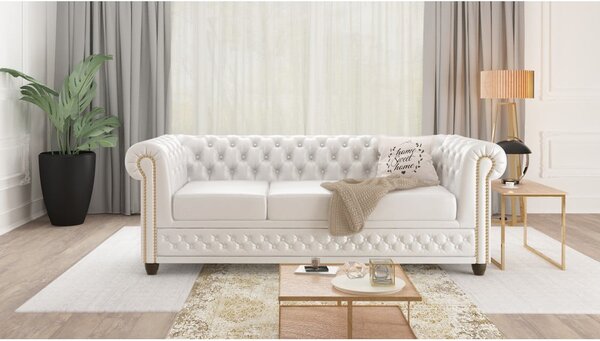 Canapea albă extensibilă cu tapițerie din imitație de piele 203 cm York – Ropez
