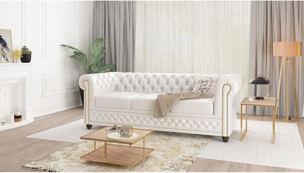 Canapea albă extensibilă cu tapițerie din imitație de piele 203 cm York – Ropez