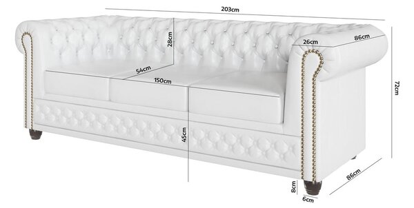 Canapea albă extensibilă cu tapițerie din imitație de piele 203 cm York – Ropez