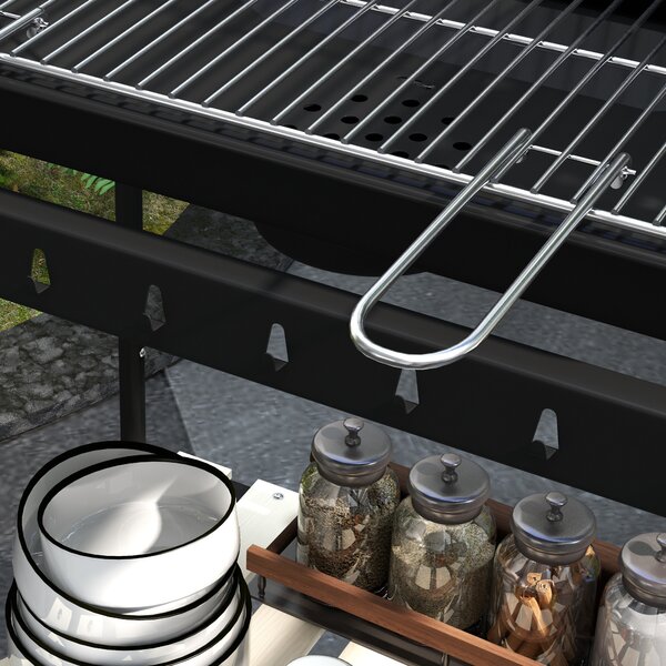 Outsunny Gratar Barbecue cu Carbune cu Inaltime Reglabila a Gratarului, Carucior Portabil pentru Gratar cu Dispozitiv de Colectare a Cenusii si Roti