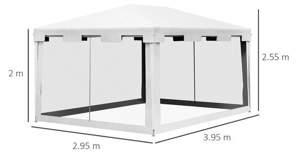 Outsunny Foisor 4x3 m cu Plasa de Tantari si 2 Intrari, Foisor de Gradina din Metal si PE, Alb si Negru