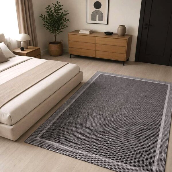 Covor camera antiderapant, cu Aspect de Sisal, Tesatura plata, Gri Inchis, diverse dimensiuni