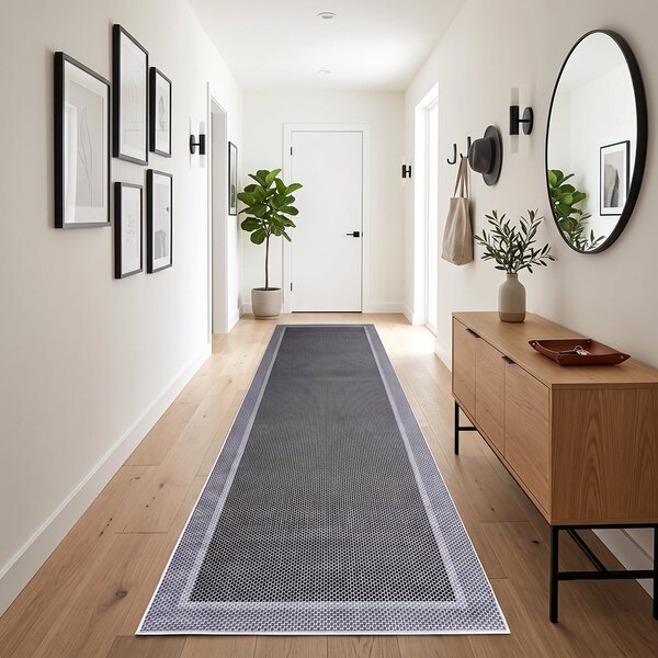 Traversa hol antiderapanta, 80x300 cm, cu Aspect de Sisal, Tesatura plata, Gri, TRV5032