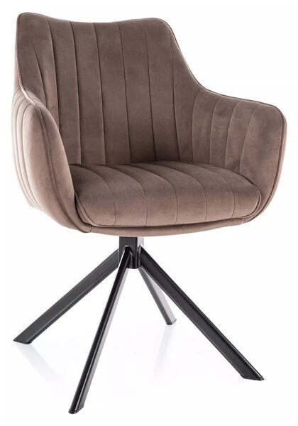 Scaun rotativ AZALIA, cappuccino/negru, stofa catifelata/metal, 61x44x86 cm