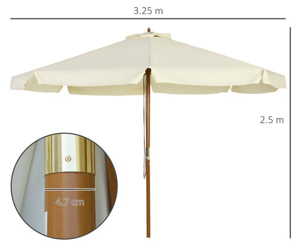 Outsunny Umbrelă Patio Reglabilă, Baldachin Dublu, 8 Stinghii Bambus, Poliester, Ø325x250cm, Bej | Aosom Romania