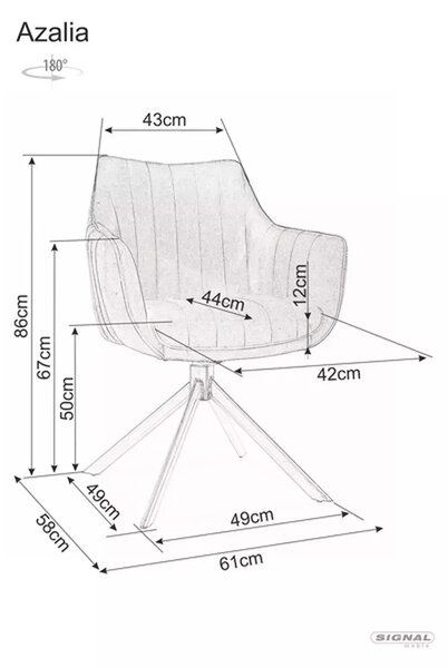 Scaun rotativ AZALIA, cappuccino/negru, stofa catifelata/metal, 61x44x86 cm