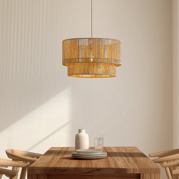 Lindby Lampa suspendată Anuva, Ø 45 cm, bej, hârtie, E27, reglabil, Bej, Camera de zi / sufragerie, Hârtie / Carton, Casă de țară / Rustic