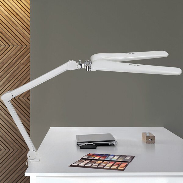 Maul Lampă LED cu clip MAULcraft duo, alb, 52 cm, 2 becuri, dimabil, reglabil, Alb, Studiu / Birou, Plastic, Modern, Birou de masă