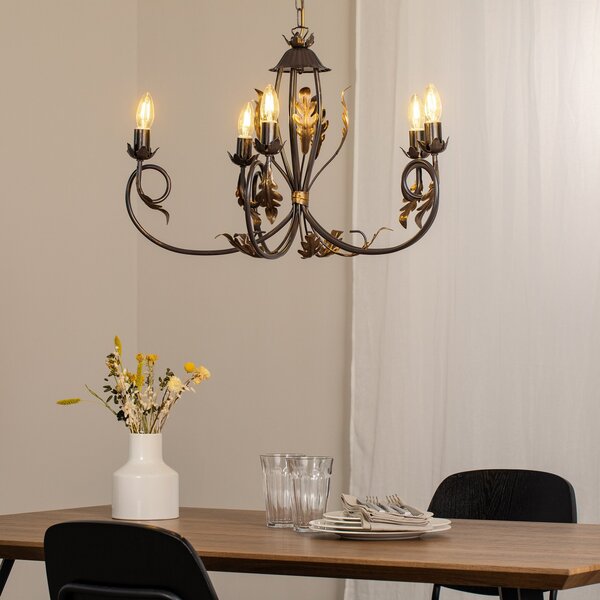 ONLI Candelabru Gretel, 5 becuri, culoare bronz, metal, E14, reglabil, Bronz / Alamă Veche, Camera de zi / sufragerie, Metal, Florentin