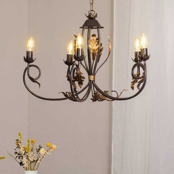 ONLI Candelabru Gretel, 5 becuri, culoare bronz, metal, E14, reglabil, Bronz / Alamă Veche, Camera de zi / sufragerie, Metal, Florentin