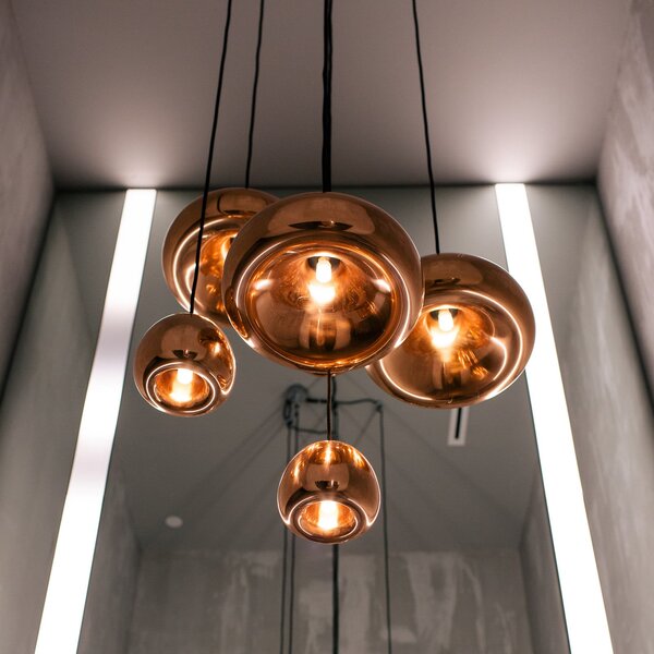 Tom Dixon Lampă suspendată LED Void mini, cupru, reglabil, Cupru, Camera de zi / sufragerie, Cupru, Design