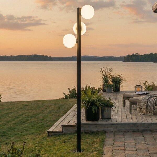 Lucande Lampă de exterior cu LED Asane, negru, 3 becuri, 222 cm, CCT, reglabil, Negru, Metal, Modern