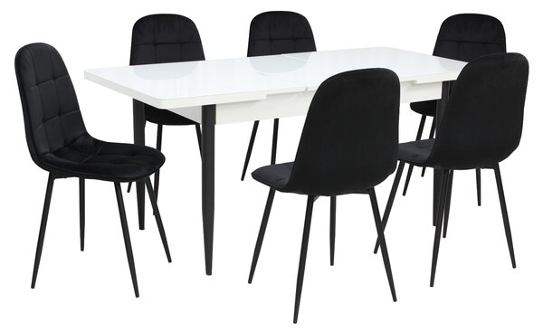 Set masă extensibilă Albă cu 6 Scaune Gya Negru