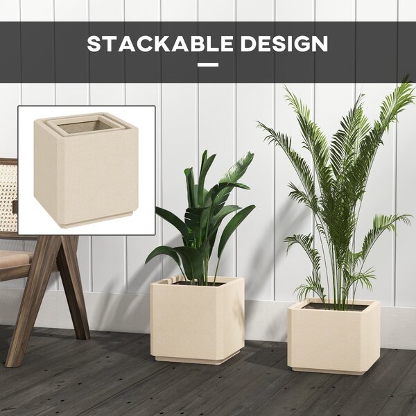 Outsunny Set 2 Jardiniere Înalte de Exterior din MgO, Ghivece de Flori Stivuibile cu Gauri de Drenaj pentru Grădină, Terasă, Balcon | Aosom Romania