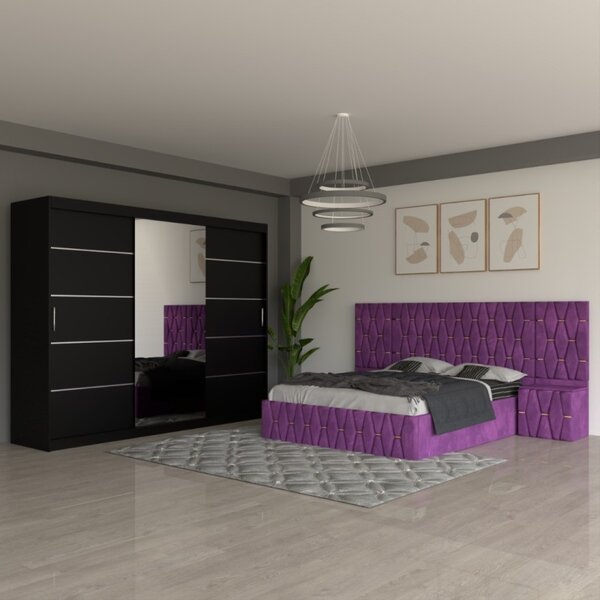 Dormitor Eric Mov Cu Extensii Dulap Negru 250 cm 140x200