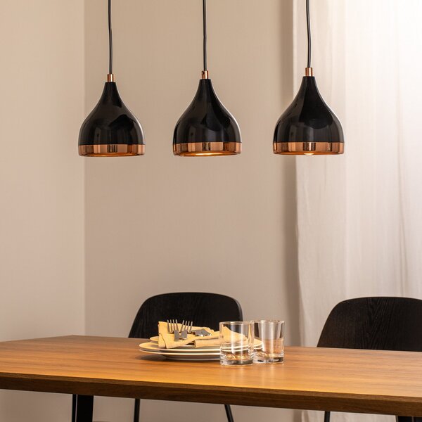 Opviq Lampă suspendată Yildo, lungime 65 cm, negru/cupru, metal, reglabil, Negru, Camera de zi / sufragerie, Metal