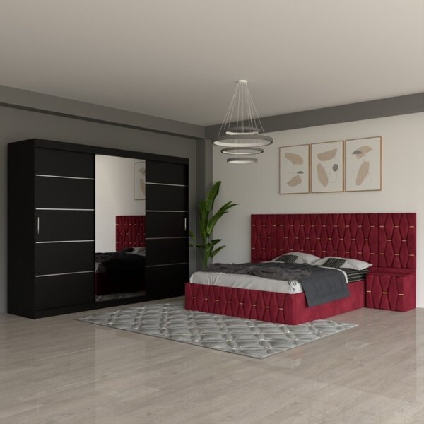 Dormitor Eric Rosu Cu Extensii Dulap Negru 250 cm 140x200