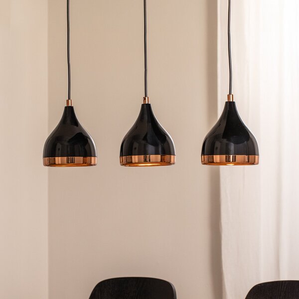 Opviq Lampă suspendată Yildo, lungime 65 cm, negru/cupru, metal, reglabil, Negru, Camera de zi / sufragerie, Metal