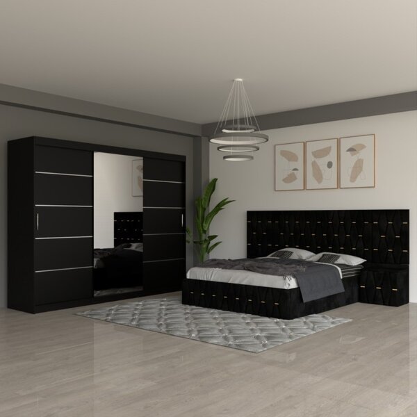 Dormitor Eric Negru Cu Extensii Dulap Negru 250 160x200
