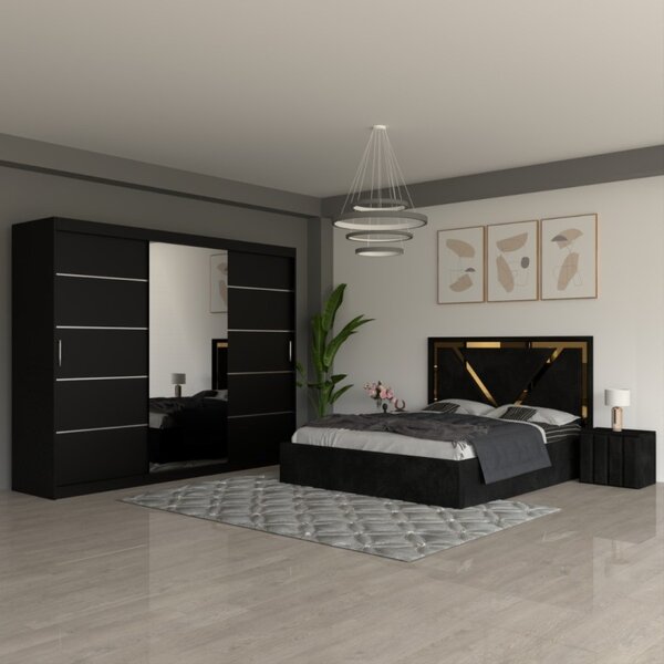 Dormitor VLN Negru cu Dulap 250cm 140x200