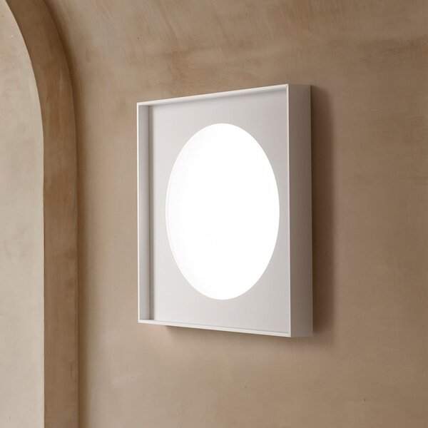 Luceplan Cassette LED lampă de perete cu tăiere fază 40x40cm, reglabil, Alb, Camera de zi / sufragerie, Metal, Design