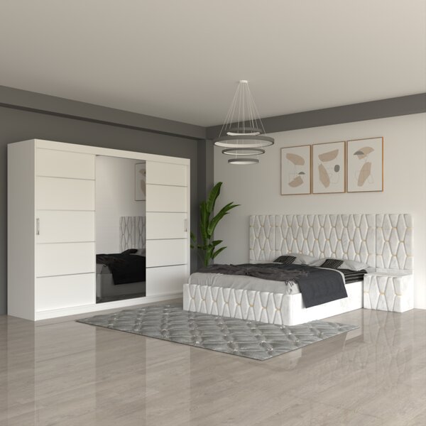 Dormitor Eric Alb Cu Extensii Dulap Alb 250 cm 160x200