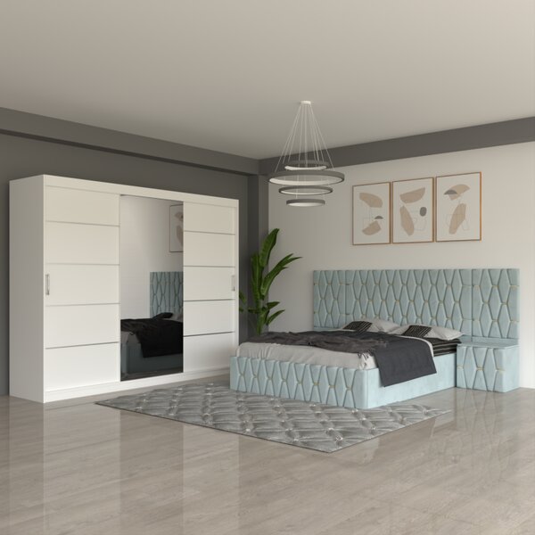 Dormitor Eric Lemon Cu Extensii Dulap Alb 250 cm 160x200