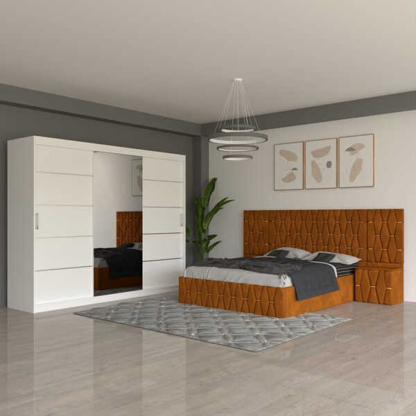 Dormitor Eric Caramiziu Cu Extensii Dulap Alb 250 cm 160x200