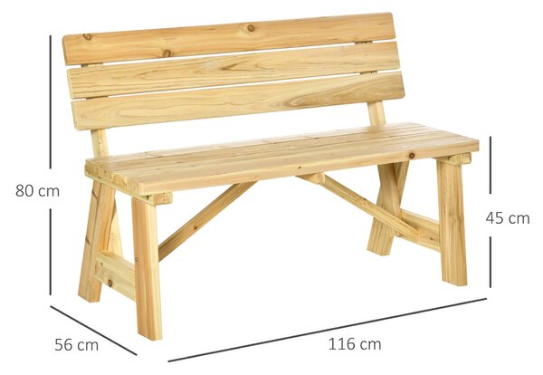 Outsunny Banca pentru Exterior din Lemn, Banca 2 Locuri pentru Gradina cu Sipci cu Spatar Inalt, 116x56x80cm, Culoare Natur | Aosom Romania