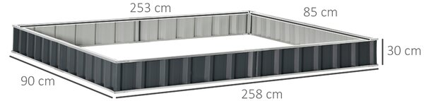 Outsunny Pat Modular Suprainălțat pentru Legume, Structură din Oțel Zincat, Ideal pentru Plante și Ierburi, 258x90x30 cm, Gri Inchis | Aosom Romania