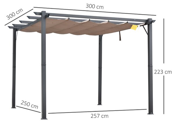 Outsunny Foisor Pergola de Gradina 3x3 m cu Acoperis Retractabil, Pergola din Aluminiu cu Acoperis Retractabil Anti UV, Gri | Aosom Romania