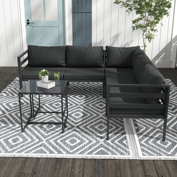 Outsunny Set de Mobilier de Gradina din 7 Piese cu Canapea de Colt, Masa de Cafea, Set de Mobilier Sectional, Gri | Aosom Romania