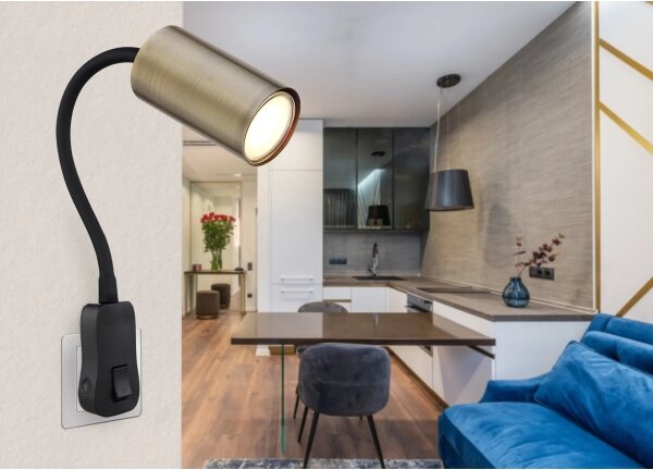 Aplică pentru priză Globo 57911DPM ROBBY 1xGU10/25W/230V negru/alamă