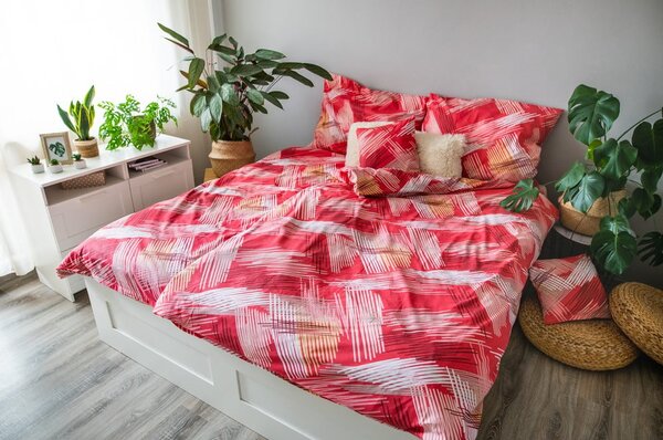 Lenjerie de pat roșie din bumbac pentru pat de o persoană 140x200 cm LP Dita Red – Cotton House